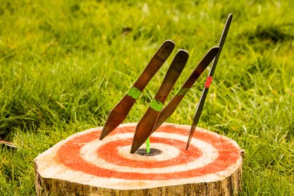 Throwing knives stuck in a target